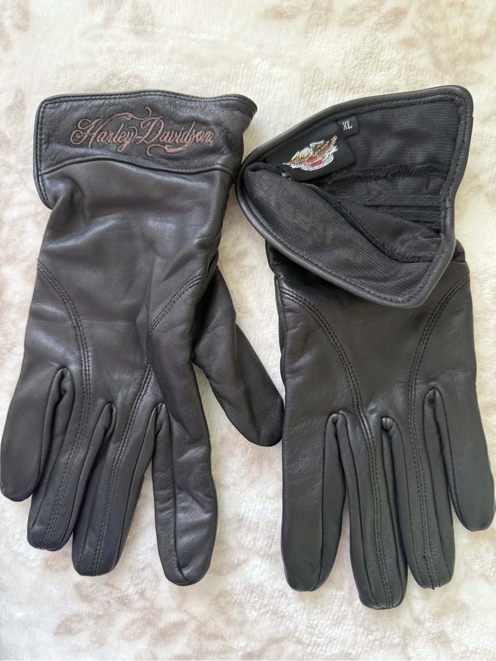 Harley-Davidson Black Leather Riding Gloves with Embroidered Logo Size XL